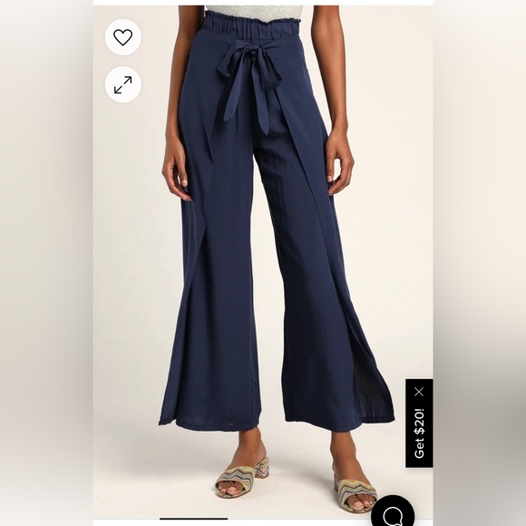 NWOT Lulus Wide Leg Navy Tie- Front Pants - Size Small - Picture 9 of 10